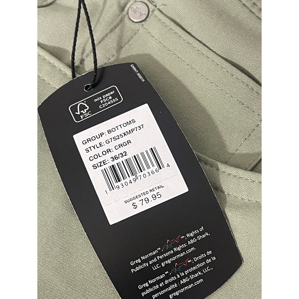 Greg Norman Mens Performance Stretch Golf Pants Sage Green 36x32 G7S25XMP737 NWT - Picture 6 of 7